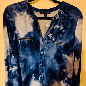 INC International Concepts Blue and White Tie-Dye Blouse